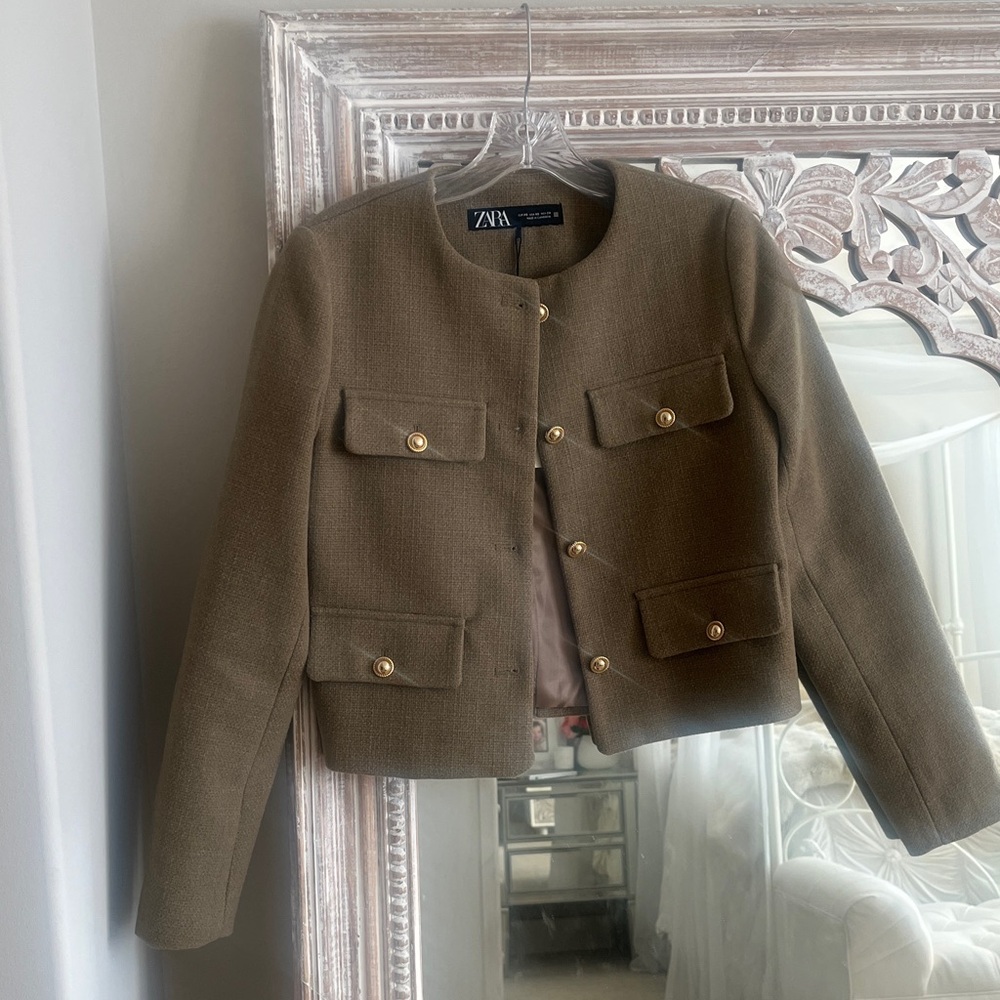 NWT Zara Tan/Khaki Blazer with Gold Buttons, XS - Picture 3 of 7